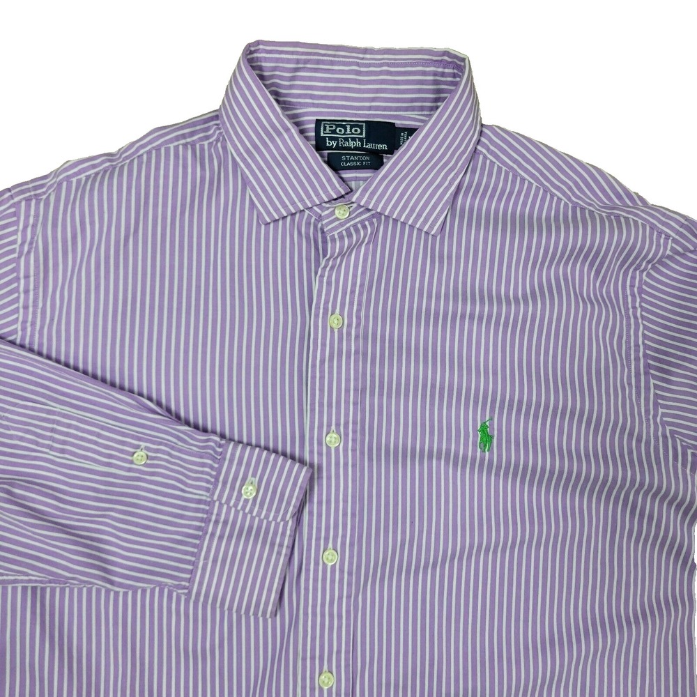 Polo Ralph Lauren Stanton Classic‎ Fit Mens XL Purple Striped Green Pony